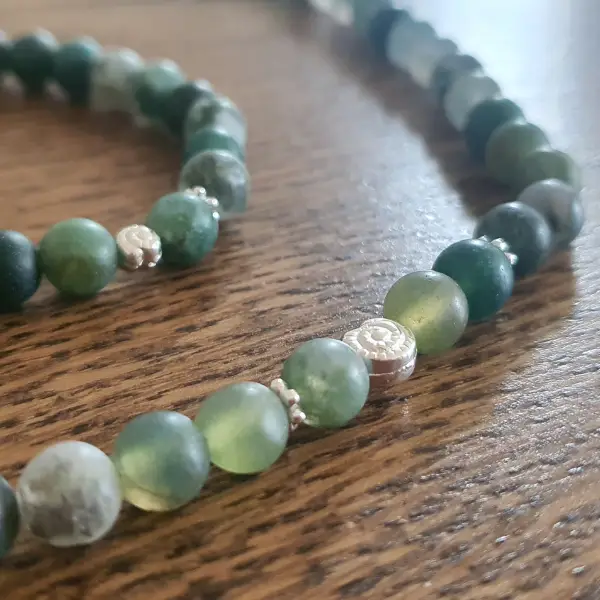 Heilsteinset Heilsteinarmband und Heilsteinkette Moosachat matt